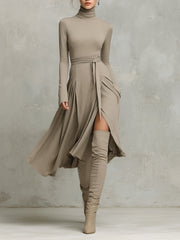 Ximena elegant figure-flattering long dress in beige for women