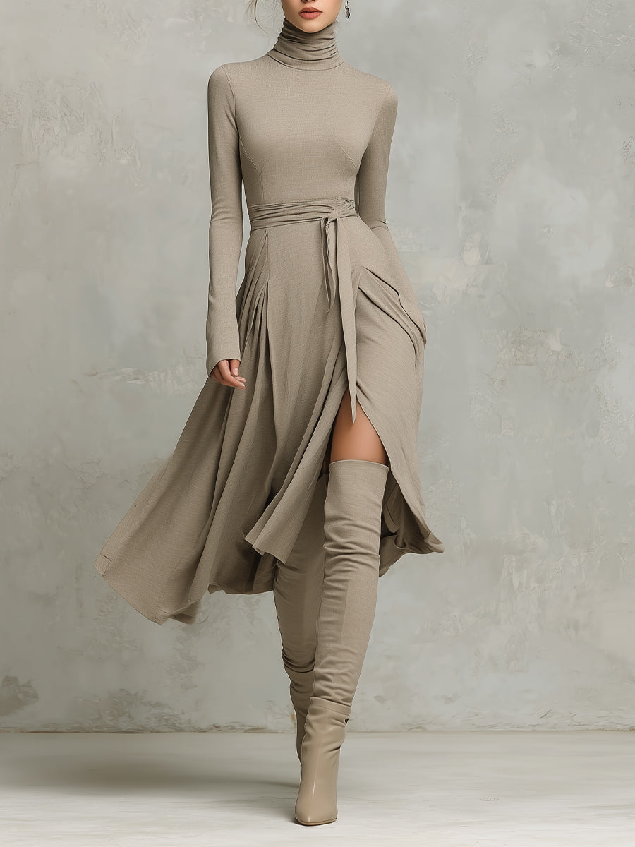 Ximena elegant figure-flattering long dress in beige for women