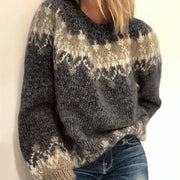 Samantha Icelandic-style knit sweater in black, blue, gray and red