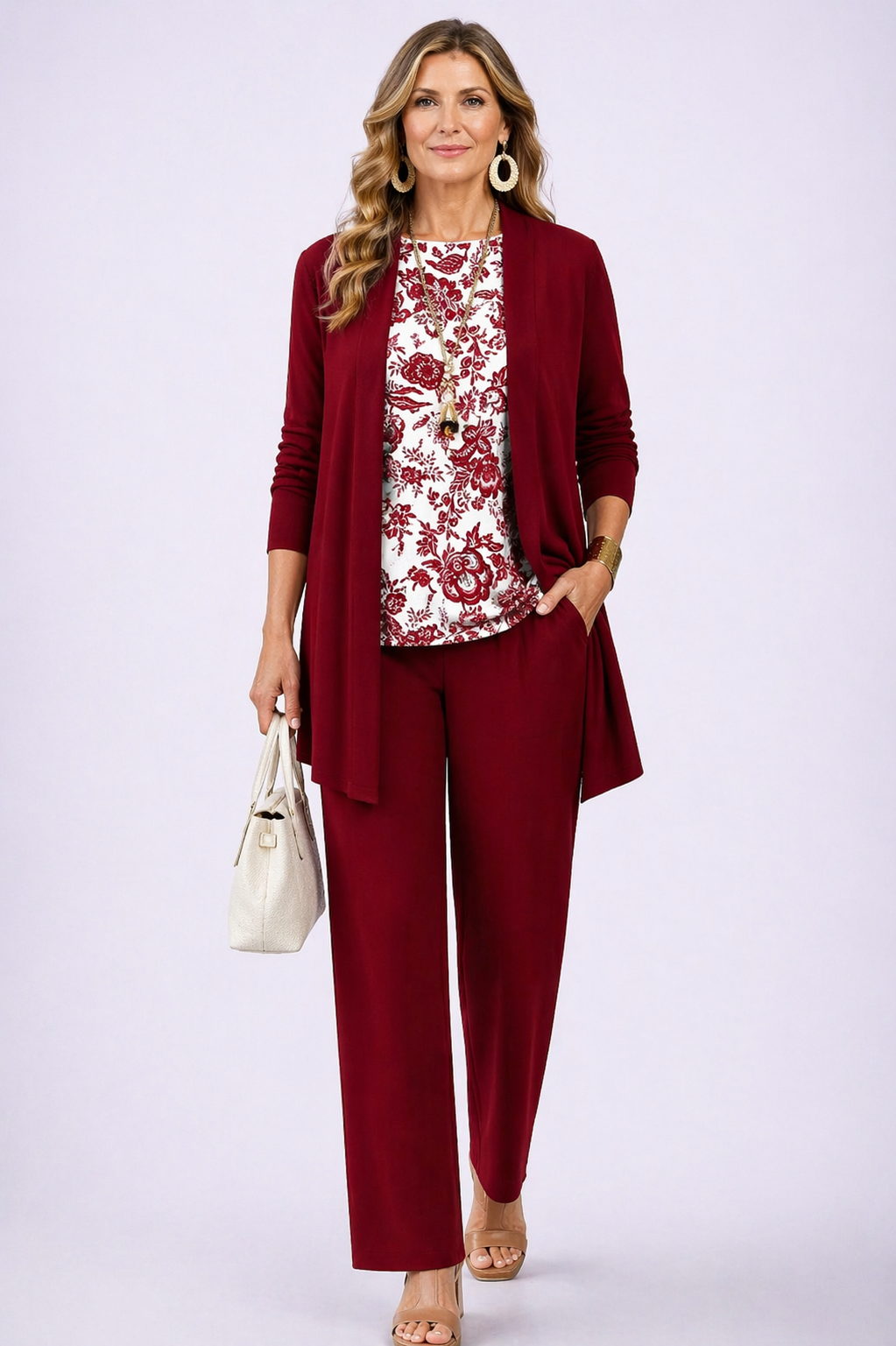 Denise white and red three-piece coordinated set for women
