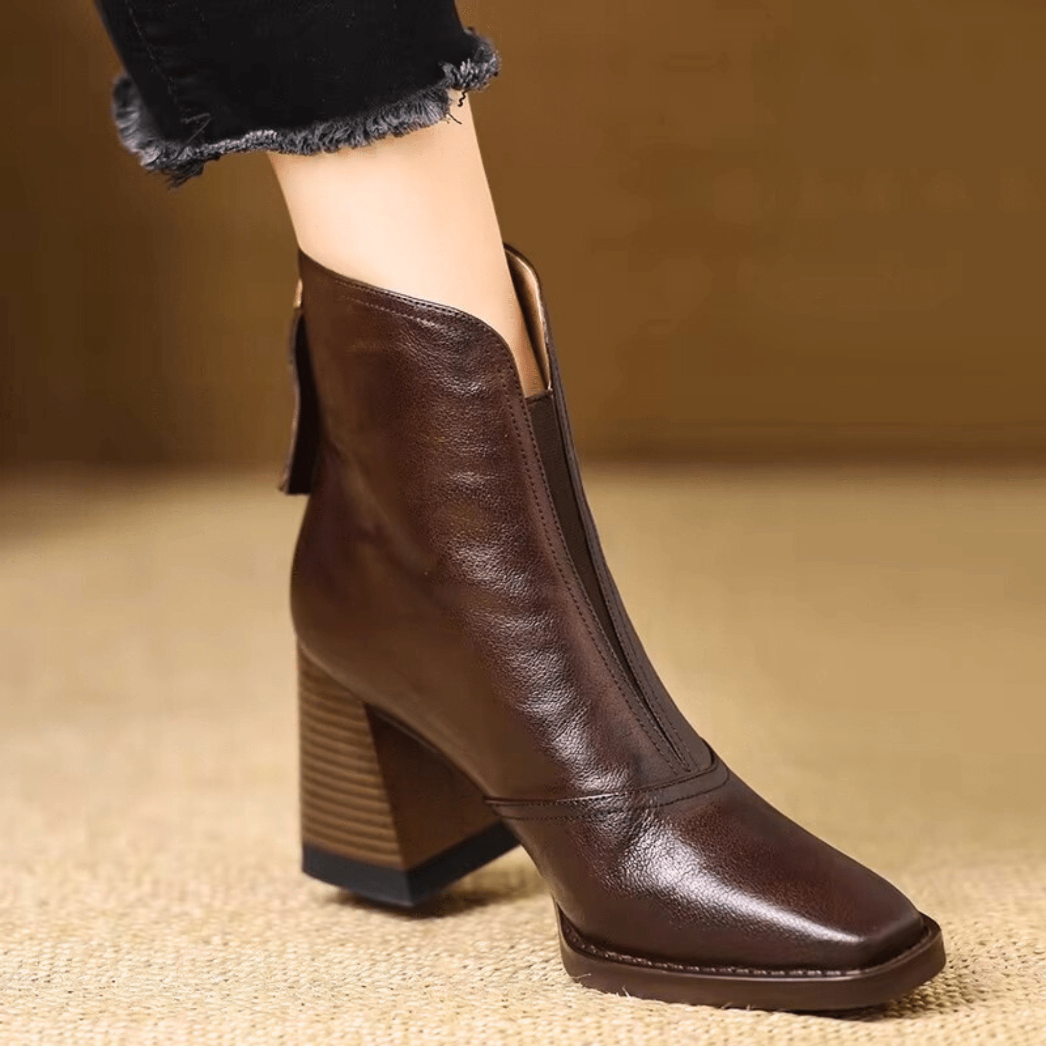 Tynah | Back-Zip Tapered Boots in Brown & Black