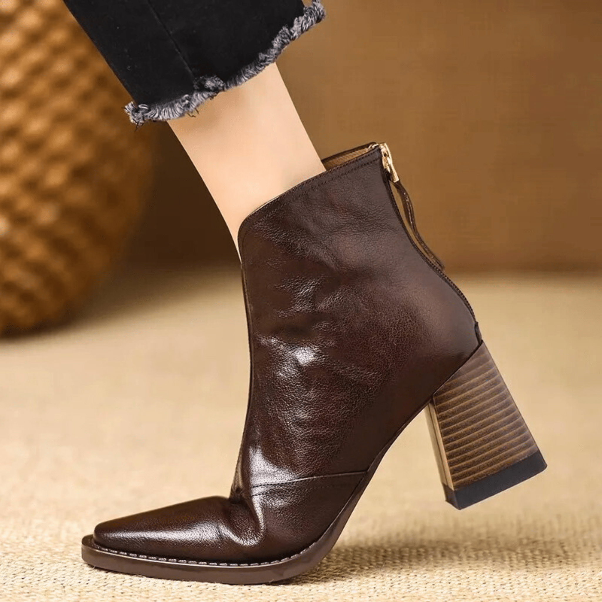 Tynah | Back-Zip Tapered Boots in Brown & Black