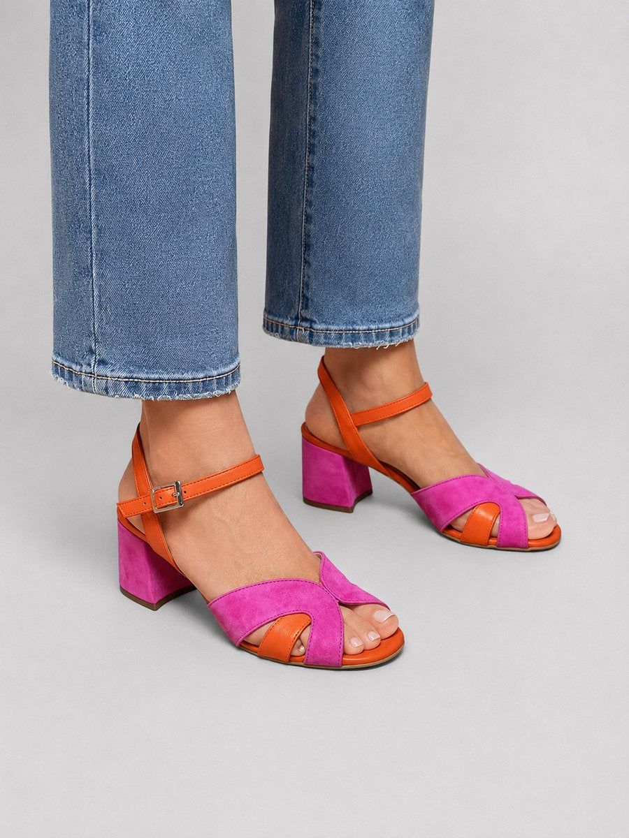 Coralie block heel sandals worn